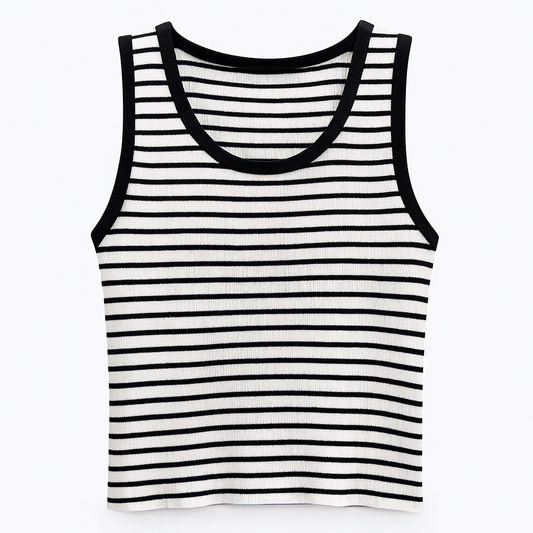 [344]MS Plus Size Women's Black Stripe Knit Vest Blazer Top with Tummy Control 100% Cotton Slim Strap