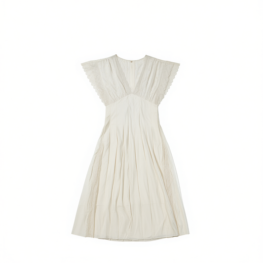 [457]N Chen Jianan NNS [Pure White Goddess Dress] 60-Count Lyocell Tencel Heavy-Lace Accented Waist Cinching Dress