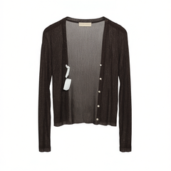 [244]GG       Mesh Chic Brightening Black Truffle Color V-Neck Open Cardigan