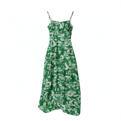 [235]G    ORG Viscose Fluid Green Floral Resort-Style Elegant Long Slip Dress for Summer