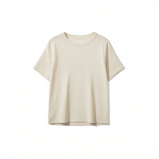 [744] Exquisite Casual Street Style! 19 Micro Silk Brocade Cloque Women's Short Sleeve Summer Fashion Versatile Top