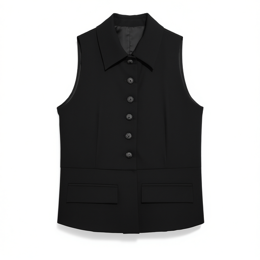 [404]GM   High-count, high-density twill woven fabric | Jewelry-grade buttons | Tailored waist-cinching sleeveless lapel vest
