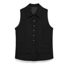 [404]G   WANGXO | High-count, high-density twill woven fabric | Jewelry-grade buttons | Tailored waist-cinching sleeveless lapel vest