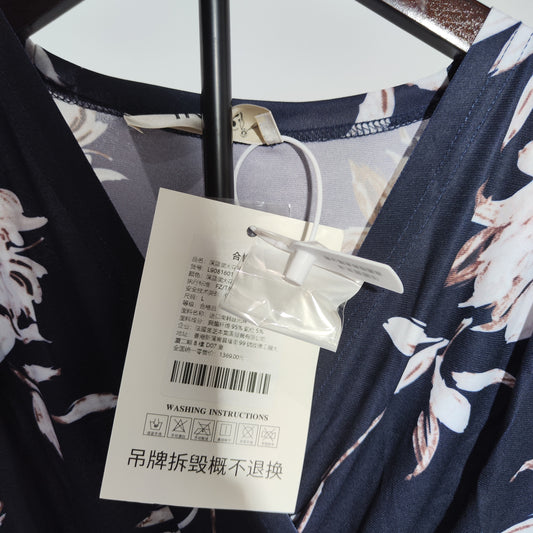 [811]GM   Chinese-Style Printed Modern Cheongsam 2025 New Navy Blue Bodycon Mini New Chinese-Style Dress