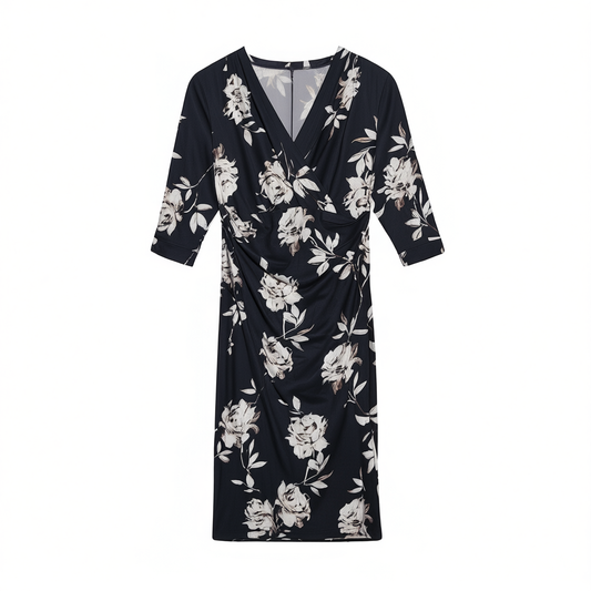 [811]GM   Chinese-Style Printed Modern Cheongsam 2025 New Navy Blue Bodycon Mini New Chinese-Style Dress