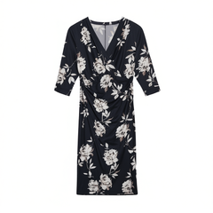 [811]G    [Mega Deal] Ms. He Si's Chinese-Style Printed Modern Cheongsam 2025 New Navy Blue Bodycon Mini New Chinese-Style Dress