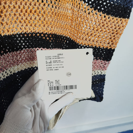 [752] MEIYANG Colorful Knit Vest - Hollow-out Jacquard Striped Round Neck Versatile Layering Vest - Thurs