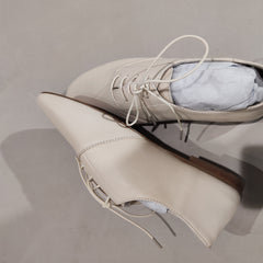 [060]G   By Koufansha 2025 Spring New Comfortable Women's Single Shoes Genuine Leather Flat Shoes Lace-Up White Small Leather Shoes