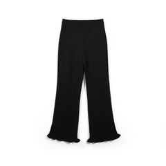 [299]GG    Black Tea Matte Texture Slimming High-Waisted Casual Leg-Slimming Nine-Point Pants with Ruffled Hem, Size 3800