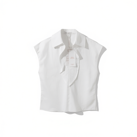 [333]GM   White Shirt for Women, 2025 New Summer Commute Wear Design-leaf Collar Top 1E9L3A340