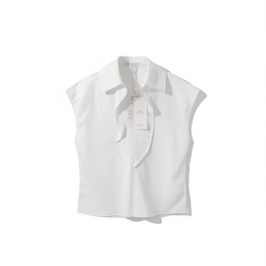 [333]G   [Carnival Price] Gelly White Shirt for Women, 2025 New Summer Commute Wear Design-leaf Collar Top 1E9L3A340