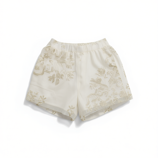 [506]GM   New Chinese-style Floral Print Fashion Two-piece Set for Women - 2025 Summer Collection, Slimming and Relaxed Fit with Epoch Buttons, Includes Shirt and Shorts