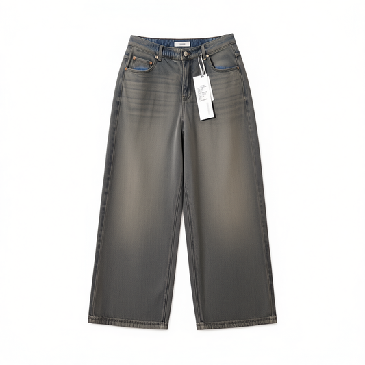 [703]N iamxiaa Heavy Wash Vintage Low-Rise Rhinestone Stoned Low-Rise Loose Wide-Leg Jeans