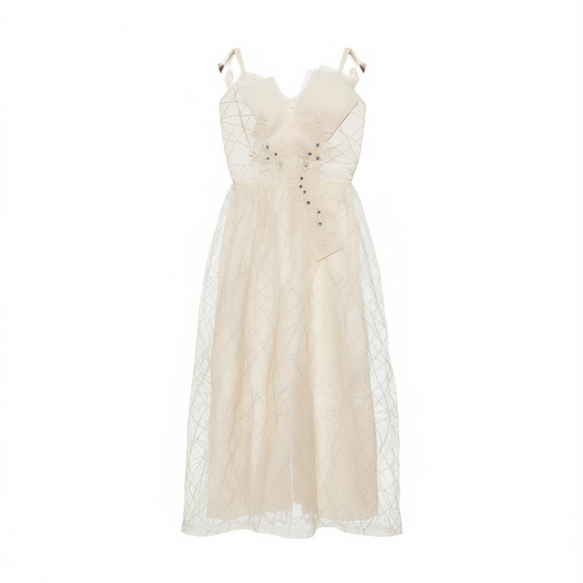 [807]GM  Champagne Camisole Evening Dress, High-end Formal Gown for Banquet, Performance, Birthday, Hosting, Bridesmaid & Graduation