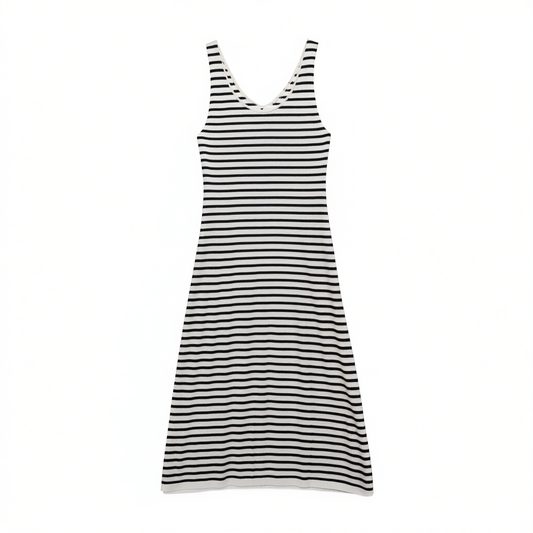[731] [Carnival Price] Women's Summer New Cross Strap Cotton-Linen Stripe Knit Dress EBD2DRST18