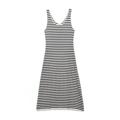 [731] [Carnival Price] Women's Summer New Cross Strap Cotton-Linen Stripe Knit Dress EBD2DRST18