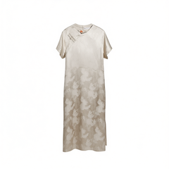 [863]N JKJS [Yulan Ying] Rayon Textured Jacquard New Chinese-Style Women's Summer Dress with High-End Feel, Slit Maxi Qipao