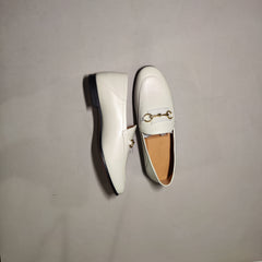 [442]GG    Women's white bit-strap loafers, high-end feel, slip-on flat shoes