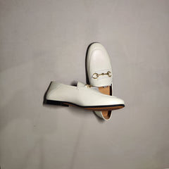 [442]GG    Women's white bit-strap loafers, high-end feel, slip-on flat shoes