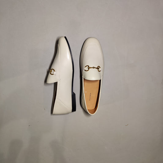 [954]GG    New Arrival  Cream White Slip-On Casual Flats Womens British Style Small Leather Shoes