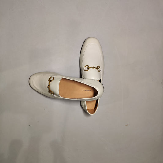[954]GG    New Arrival  Cream White Slip-On Casual Flats Womens British Style Small Leather Shoes