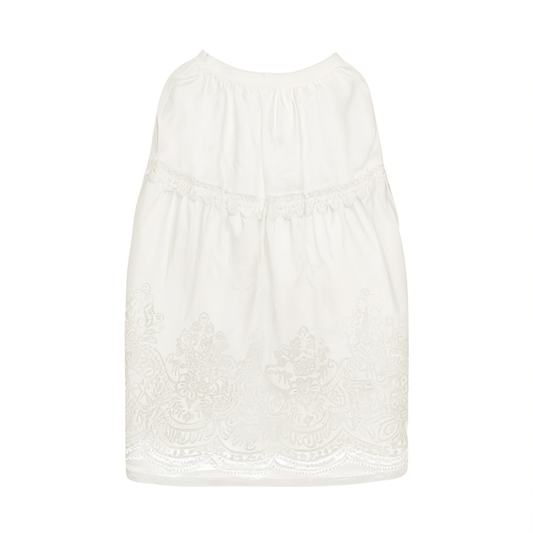 [183]GG         Sdeer Pastoral Style Elastic Ruffle Print White Skirt