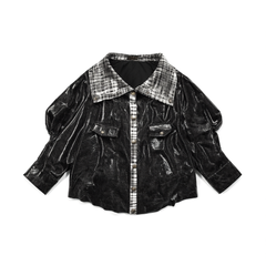 [335]GM   Fashionable Street Plaid Deconstructed Cinched Reversible Leather Long Sleeve Hoodie Jacket