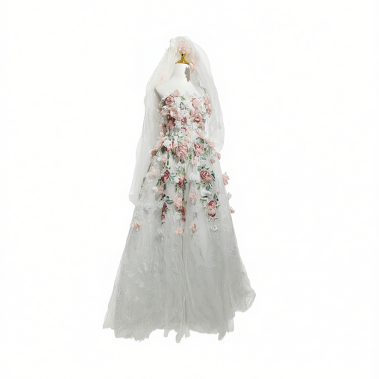[276]GG   Tube-top Main Wedding Dress for Brides,  Light Entrance Gown for Petite Brides, Runaway Princess Style, Heavy Handcrafted, Premium Pink