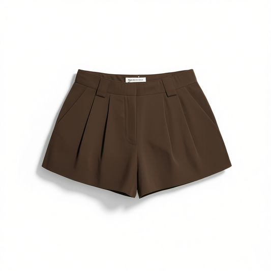 [865]GM   Stylish Versatile  Mid-Rise Pleated Twill A-Line Blazer Shorts Loose Casual Pants