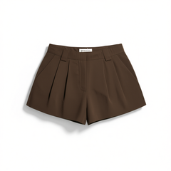 [865]G    SOTHEA Stylish Versatile  Mid-Rise Pleated Twill A-Line Blazer Shorts Loose Casual Pants