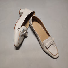 [847]G   Italian Style Raraente! Elegant Square-Toe Mid-Calf Chunky Heel Single Shoes for Women, Bow Tie Slip-On Loafers for Women