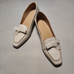[847]G   Italian Style Raraente! Elegant Square-Toe Mid-Calf Chunky Heel Single Shoes for Women, Bow Tie Slip-On Loafers for Women
