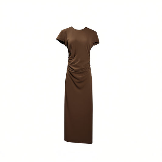 [745]GG      City Vacation Old Money Style Ruffled Short Sleeve Body-Con Cinched-Waist Midi Dress for Women Summer