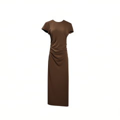 [745]GG      City Vacation Old Money Style Ruffled Short Sleeve Body-Con Cinched-Waist Midi Dress for Women Summer