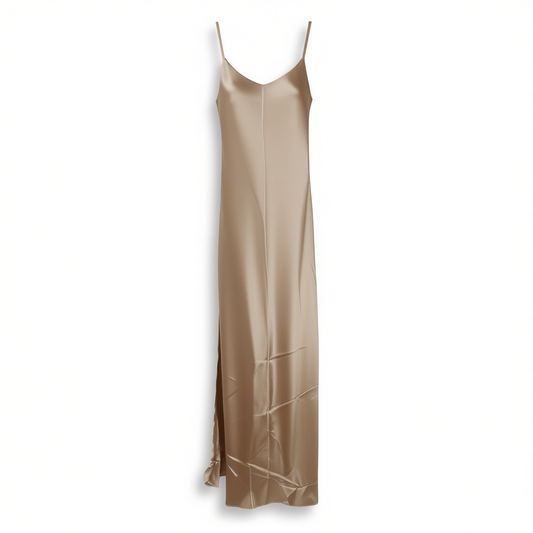 [681]GG     Premium Extra-Long Style! Sexy Satin Slip Dress in 45° Bias Cut with Imported Acetate (72%) for a Waist-Cinching, Slimming Silhouette