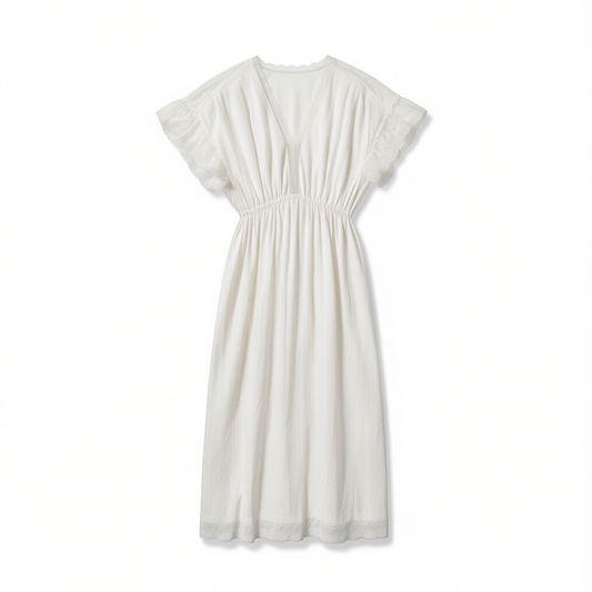 [431]GM     Elegant Flowing French Romantic Elegant Vertical Stripe Jacquard Splicing Lace Trim V-neck Slimming V-neck Dress