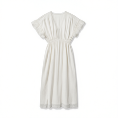 [431]G   TOP Brand Elegant Flowing French Romantic Elegant Vertical Stripe Jacquard Splicing Lace Trim V-neck Slimming V-neck Dress
