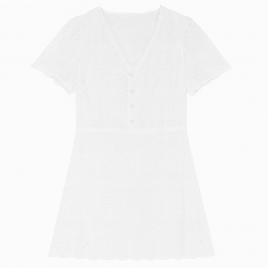 [370]GS    ¡¾Clearance¡¿NAZ Nazi Plus Size Summer French Slimming Puff Sleeves Lace Embroidery Plus Size V-Neck Dress