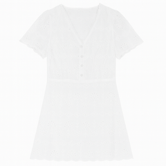 [370]GS    ¡¾Clearance¡¿NAZ Nazi Plus Size Summer French Slimming Puff Sleeves Lace Embroidery Plus Size V-Neck Dress