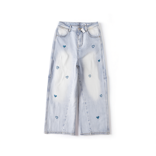 [125]GG     Premium Tencel Cotton Ankle Straight-Leg Jeans with Heart Embroidery for Slimming Effect, Women's Pants