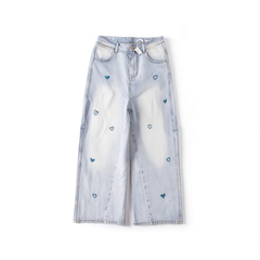 [125]G    [Discount Price] Pumpkin Valley [Sweetheart Denim] Premium Tencel Cotton Ankle Straight-Leg Jeans with Heart Embroidery for Slimming Effect, Women's Pants
