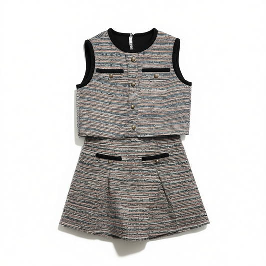 [740]GM    High-end Women's Fashion French Tweed Vest + Dress Set