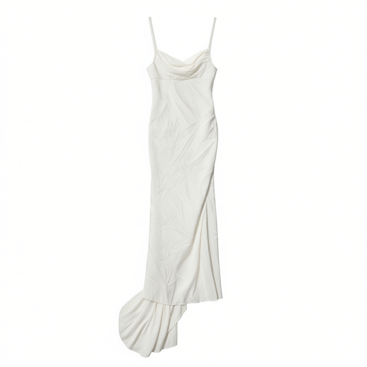 [631]GM    Sanya vestido de viagem para férias à beira-mar, branco, super leve, estilo fada, vestido de casamento sexy, suspensórios, cauda de peixe