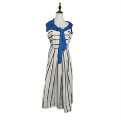 [917]GG     Blue and White Striped Cape Tank Top Medium-Length Double-Layer Resort Dress