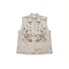 [845]G   Annibycn silk linen sequin embroidered New Chinese style vest women's spring and summer national style trendy temperament stand-up collar shoulder cape