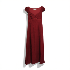 [564] OAKMOO "The Sound of Falling Flowers" 100% Cotton Bohemian-Style Salsa Raspberry Red Vacation Tea Dress