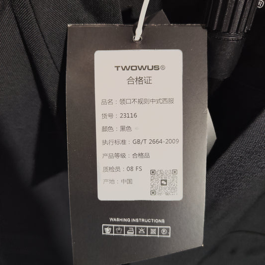 [147] TWOWUS Original Black Irregular Collar Chinese Style Suit Stand-Collar Zhongshan Jacket Men's Loose Casual Outerwear