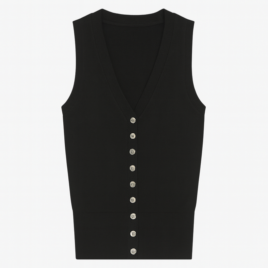 [376]GS   BANGON Black Scarf-Neck Tank Top Short-Length Stylish Chic 2025 New Collection Designer Top