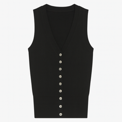 [376]GS   BANGON Black Scarf-Neck Tank Top Short-Length Stylish Chic 2025 New Collection Designer Top