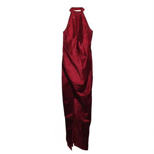 [550] Vintage modified new Chinese style halter qipo with side zip and fishtail slit, evening dress for brides on wedding, engagement, and toast occasions